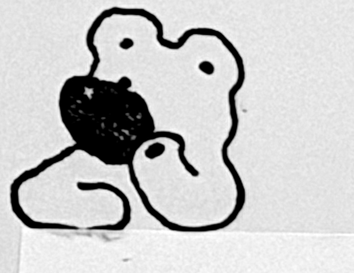Stempel: Twee zittende beren die tegen elkaar leunen
